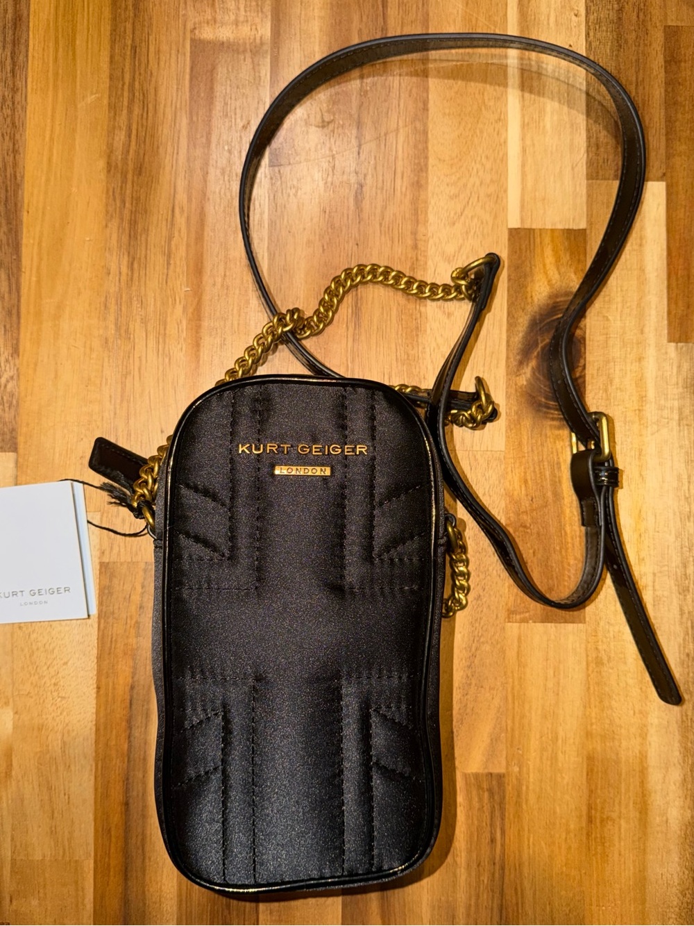 KURT GEIGER Black Quilted Crossbody Phone Bag